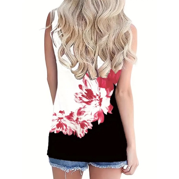 Women’s Floral Print Ring V-Neck Tank Top (Size L) - Picture 6 of 10